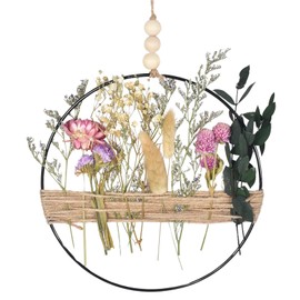 Dried Flowers Wreath 20 cm Flower Wreath Decoration, Hanging Boho Door Wreath, Flower Wreath, Metal Ring with Dried Flowers, DIY Natural Dried Flower Wreath Ring for Living Room, Wall, Door Decoration