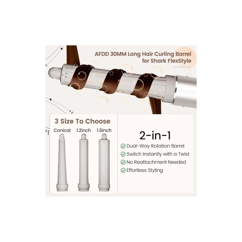 Accesorio rizador de pelo largo de 1,2 pulgadas compatible con