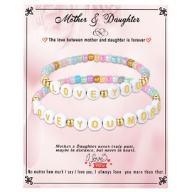 First Day of School Gifts Mom Daughter Bracelets Colorful Beaded Stretch Bracelet Back to School Birthday Christmas Gift for Daughter Son