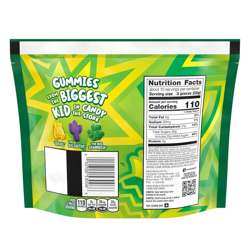 SHAQ-A-LICIOUS XL GUMMIES Sour Chewy, Candy Bag - 11.8 oz