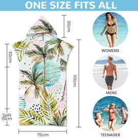 Lukery Towel Poncho with Hood, Surf Poncho for Women Men Teenagers, Changing Aid Beach Print Bath Poncho, Compact and Very Light Microfibre Robe for Beach Swimming 75 x 110 cm