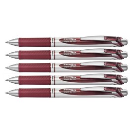 PENTEL ENERGEL BL77 Retractable Gel Ink Rollerball Pens 0.7 mm Nib Pack of 5 Burgundy