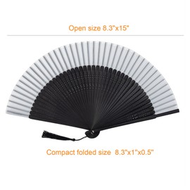Senvitate Folding Hand Fan for Women, Vintage Chinese Japanese Hand Held Bamboo Silk Fan with Tassel, Perfect for Dance, Parties, Festivals, Performances, Gifts (Black)