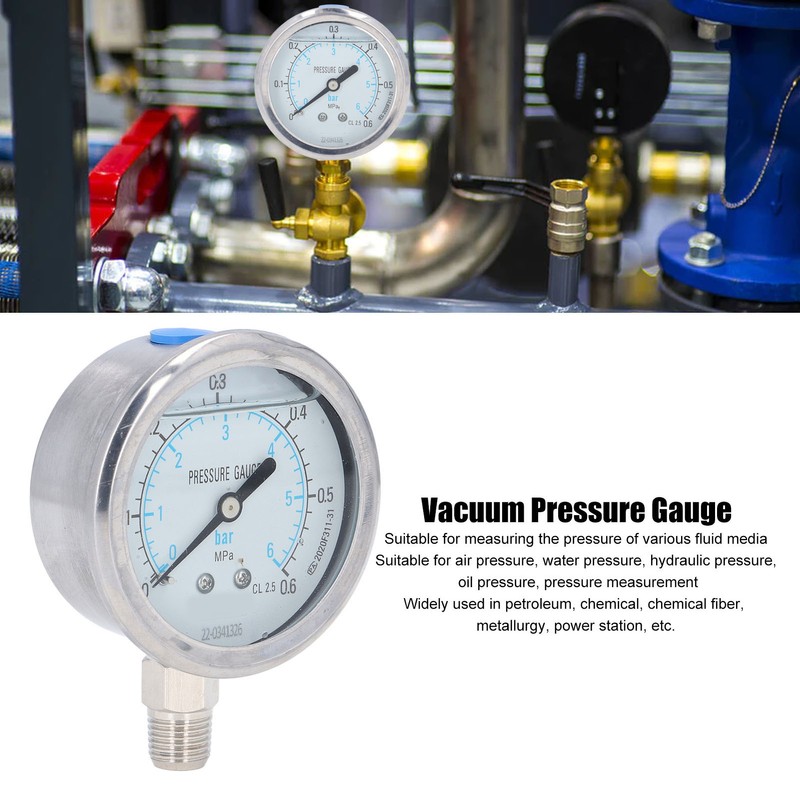 Pressure Gauge 1/4 NPT Accuracy Level 2.5 Transparent Dial Vacuum