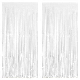 White Foil Fringe Curtain 3.3×8.3FT 2 Packs, Metallic Tinsel Curtains Party Streamers for Birthday Graduation Baby Shower Decoration (2pcs,3.3FT×8.3FT, White)