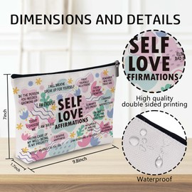 Mental Health Gifts Self Love Affirmations Makeup Bag, Silk Lining Inspirational Cosmetic Pouch, Positive Quotes Travel Makeup Organizer for Women Female Girl Sister Friend Coworker