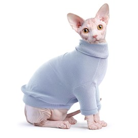 Idepet Sphynx Cat Shirt,Hairless Cats Cotton Clothes Turtleneck Sweater Breathable Pullover Kitten Apparel Adorable Vest Pajamas Jumpsuit for Cat and Small Dogs (Medium, Blue)