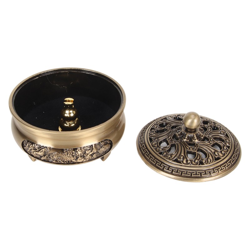 Coil Incense Burner with Lid Antique Beautifully Carved Electroplating Zinc