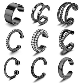 JeweBella 9Pcs Ear Cuff No Piercing Earrings for Women 14K Gold Plated Adjustable Clip On Earrings Fake Piercing Earrings Set for Women Ear Cuffs Gold/Silver/Black/Rose Gold