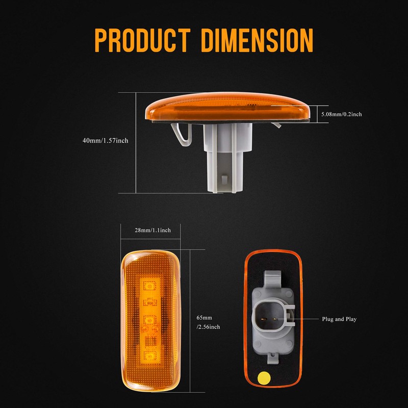 HUSUKU 4PCS Dual Cab Bed Fender LED Side Marker Lights