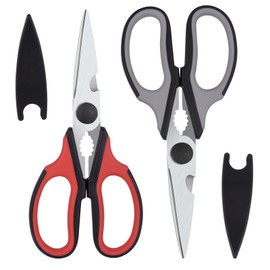 Left Handed Scissors Kitchen Shears, All Purpose Left Hand Heavy Duty Meat Scissors Poultry Shears, Lefty Tools Utensils, 2-Pack (Black/Red, Black/Gray)