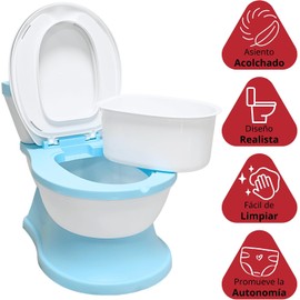 Baño Entrenador para Niños Sonido de Descarga Asiento Acolchado Diseño Antisalpicaduras Inodoro de Entrenamiento Antideslizante Fácil de Limpiar Diseño Realista Apto a partir de 18 Meses Azul