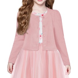 Arshiner Bolero Girls' Festive Cardigan, Children's Puff Sleeves, Shoulder Jacket with Button, Bolero Jacket for Communion Dress, Christening Dress, 5-14 Years, pink
