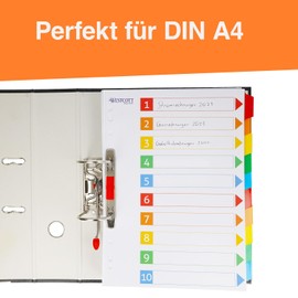 Westcott Index for A4 folders, dividers for DIN A4 folders, 10 write-on tabs in 5 colours, as folder organiser, robust 160 g/m² with Euro holes, E-1733311 00