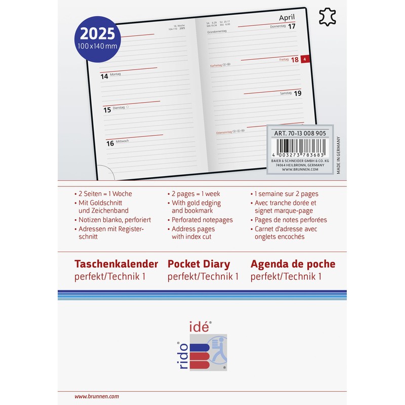 rido/idé Pocket Diary Model Perfect/Technik I (2025), 2 Pages =