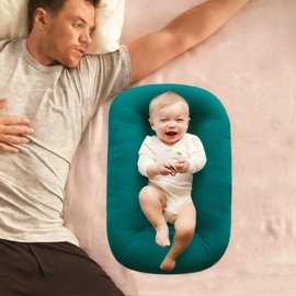 Vicorise 100% Cotton Baby Lounger Play Mat,Tummy Time Mat with Cover for 0-24 Months Newborn Baby,Washable Play Gym Mats for Home Travel-Green