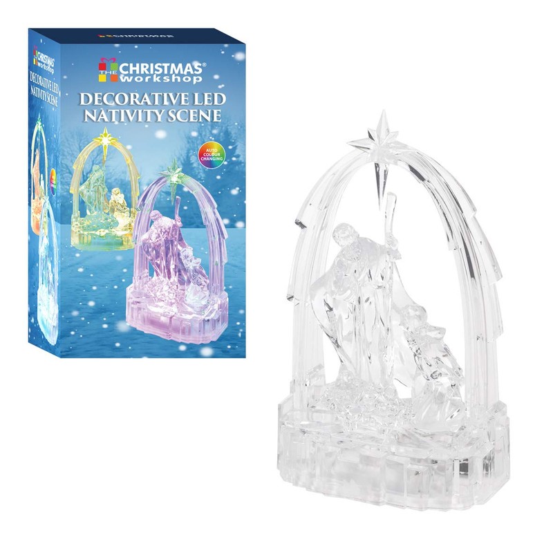 The Christmas Workshop Nativity Ornament, Clear with Multi Coloured LED,