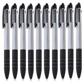 notrash2003® Set of 10 Triple Ballpoint Pens Three Colours Blue Red and Black and Touch Pen 4-in-1 Writing Instrument (Silver)