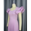 AOMEI Women's Light Purple Square Collar Ruffles Sleeve Pleated Elegant