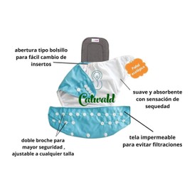 Catwald Pañales Ecológicos de Tela para bebes Niños y Niñas en paquetes de 5 Pañales con 5 insertos de Carbono de 4 Capas ultraabsorbente (NIÑA)