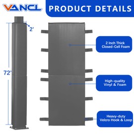 VANCL Pole Padding 4" Square Garage Pole Padding Heavy Duty Basketball Pole Pads 4 Inch Durable Basketball Pole Pad UV-Resistant Waterproof, Gray (Fit 4x4 Inch Pole-6 Feet Tall)