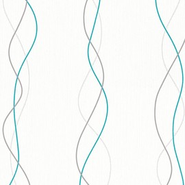 CONCORD WALLCOVERINGS ™ Sample for Display Purpose Only Textured Wallpaper Stripes Featuring Wavy Lines, Blue Beige, 7 in x 10 in, 94442_2