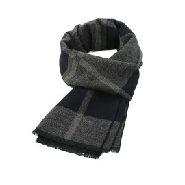 Durio Men's Warm and Soft Winter Scarf Knitted Plaid Winter Long Scarves, XY503-Grey Black B with Packaging