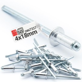 Aluminium Blind Rivets Pop Rivets Steel Mandrel Industry Standard DIN7337 4 x 18 mm Pack of 50 Silver