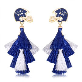 Game Day Earrings for Women Football Accessories Mom Earrings Sport Blue White Tassel Drop Dangle Earrings Game Day Outfits Accessories Party Favor Gifts (Color G)