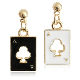 ANDPAI Unique Funny 18K Gold Plated Hypoallergenic Poker hearts and spades A Ace Playing Cards Dangle Drop Stud Earrings For Women Girls Gambling Casino Jewelry Gift, enamel