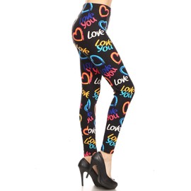 Leggings Depot High Waisted Valentine & Hearts Print Leggings for Women-Full Length-S627, Love You, Plus Size