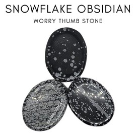 Karma Gems Palm Oval Snowflake Obsidian Stone - Rubbing Natural Thumb Worry Stone - Hold in Your Hand for Relaxation or Anxiety Relief - Enhance Meditation, Aid in Healing the Mind, Body and Spirit
