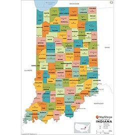 Indiana Counties Map - Standard - 36" x 52.25" Laminated
