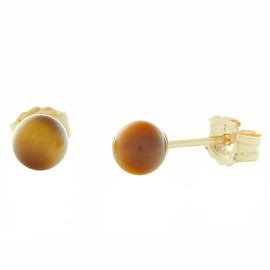 Trustmark 14K Yellow Gold 4mm Natural Brown Tigers Eye Ball Stud Post Earrings