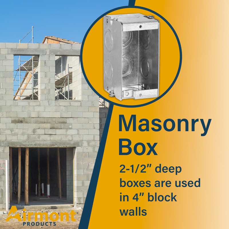 1-Gang Masonry Electrical Box, Metal Electrical Box, 2-1/2" Depth, 8