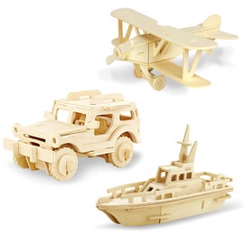 Georgie Porgy Wooden 3D Puzzle Collection Puzzle Model Kit Building Kit Wooden Craft Kids Puzzle Educational Toy DIY Gift Pack 3 (Double Decker Off-Road Vehicle Yacht)