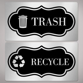 Avery Recycle and Trash Stickers, Black Metallic Signs for Bins, Containers, Garbage Cans, Walls, Waterproof, UV Resistant, Preprinted, 2" x 3.75", 8 Total