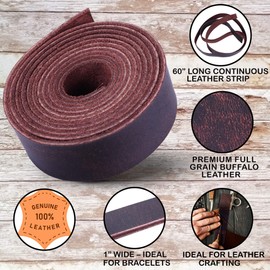 Leather Strap - Full Grain Buffalo Leather Strips for Crafts – Brown Leather Straps 1 Inch Wide Ideal for Arts and Crafts, Tooling, Jewelry, DIY Home Decor, & More - 1” x 60” Tooling Leather Strip