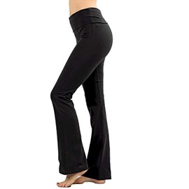 Zenana Women's Plus Size Stretch Cotton Fold Over Waist Flare Leg Yoga Pants - Black - 3XL