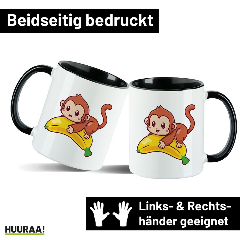 Huuraa Kaffeetasse Süßer Affe Comic Geschenk 330ml Schwarz Süßer Affe