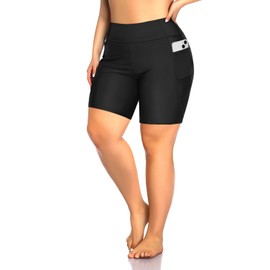 Holipick Black Women Plus Size Swim Shorts High Waisted Swim Bottoms with Pockets Tummy Control Bathing Suit Boy Shorts 22 Plus