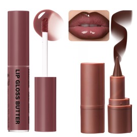 SHEBEEDO Lip Liner And Gloss Set,Dark Brown Plumping Lip Liner Stain& Moisturizing Butter Lip Gloss,Matte Lip Liner & High Shine Glossy Lip Stain Lip Kit,Long Lasting Waterproof Lightweight Lipstick Care Set
