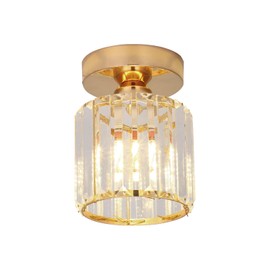 LEDSone Modern Mini Chandelier Crystal Ceiling Light Fixture, Semi Flush Small Mount Round Ceiling Light, Ideal for Bedroom, Living Room, Hallway Lighting, Enhance Your Space with Elegance (Gold)