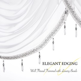 NICETOWN White Sheer Curtain Valances for Living Room, Elegant Rod Pocket Kitchen Cafe Waterfall Swag Window Valances for Bedroom/Bathroom/Nursery, 79 Inch Wide, 1 PC