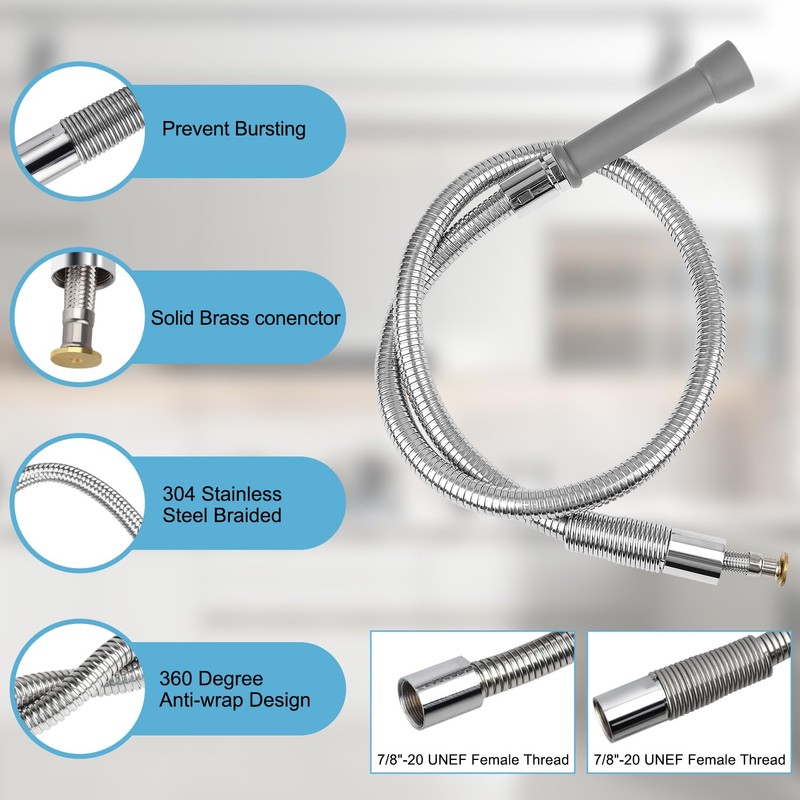 44inch Commercial Sink Hose with Grip Handle & Spring, Replacement