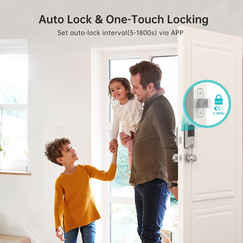 WiFi Keyless Entry Door Lock with Handle : Hornbill Silver