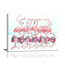 Pink Flamingo Wall Art - Flamingo Bathroom Pictures & Canvas Painting Prints - Inspirational Quotes Modern Artwork Decor for Girls Room, Bedroom & Living Room - 16"x12"