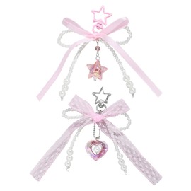 Pack of 2 Pink Streamer Keychain, Bow Key Chain, Women's Key Chain, Cute Keychain, Decorative Pendant, pink, Unit size, Modern