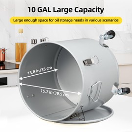 Fryer Grease Bucket 10 Gal, Coated Carbon Steel Oil Filter Pot with Caster Base, Oil Disposal Caddy, Transport Container with Lid Lock Clip Nylon Filter Bag, Silver