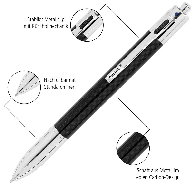 ONLINE 4-Color Ballpoint Pen Carbon │ Multifunctional biro │ Four